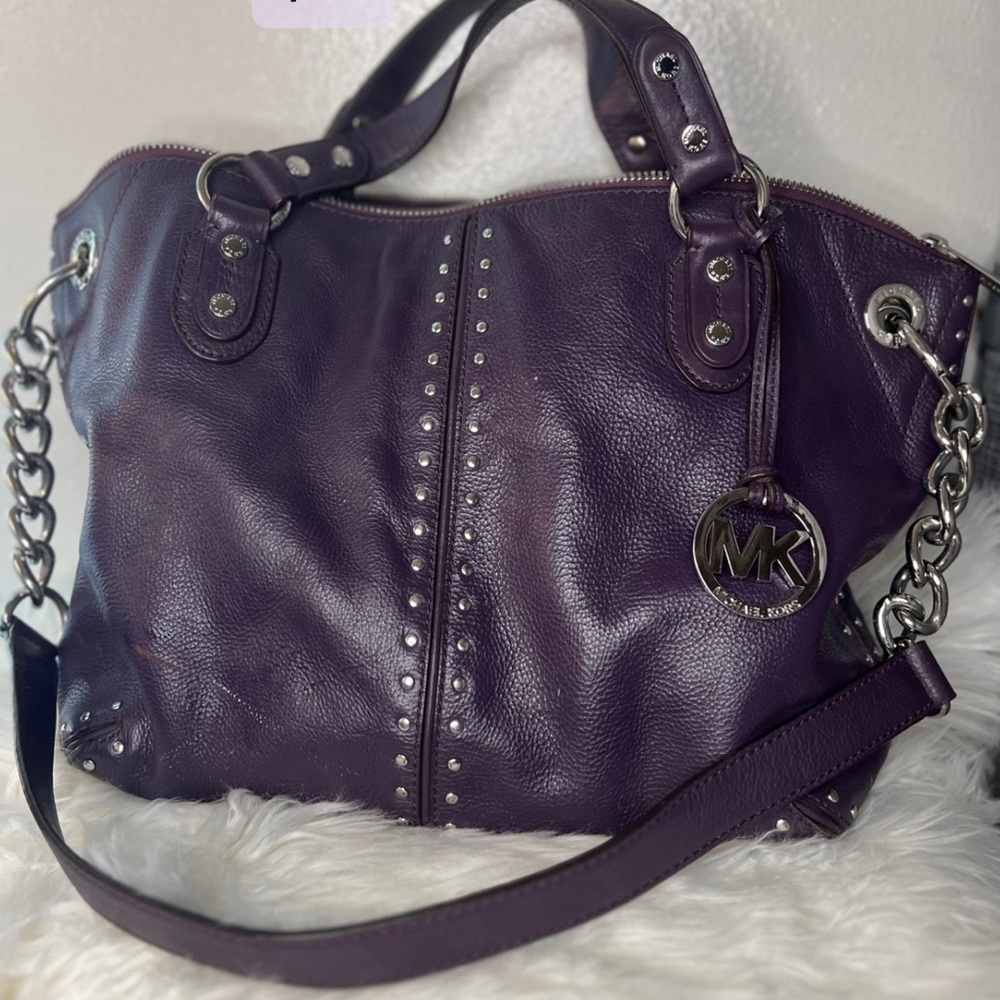 Michael Kors Studded Plum Hobo Purse Satchel Bag